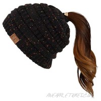 C.C Ribbed Confetti Knit Beanie Tail Hat for Adult Bundle Hair Tie (MB-33)