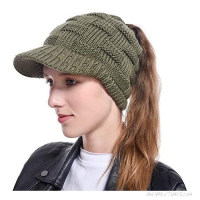 LERTREE Women's Winter Beanie Cap with Brim Solid Knitted Skull Hat Warm Cable Newsboy Cap Visor