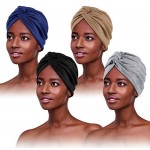 PHOGARY 4 Packs Turbans for Women Soft Cotton Headwarp Pre Tied Knot Beanie Hat Bonnet Pleated Turban Cap Hair Warps for Women Sleep Hat Hair Loss Hat 4 Color