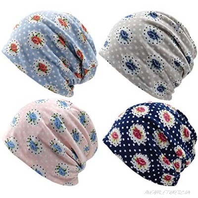 Qiabao Womens Lightweight Slouchy Beanie Hat Chemo Cap Cancer Headwear Pack of 4