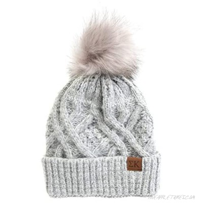 Sigma Kappa Faux Fur Pom Beanie Hat Winter Gray