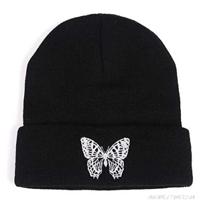 SosoJustgo2 Butterfly Embroidered Beanies Cap Fashion Knitted Winter Hat Hip hop Stretchy Skull Hat Bonnet