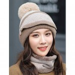 Women Winter Warm Knit Beanie Hat Skully Caps with Pompom Hat Scarf Mask Set