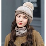 Women Winter Warm Knit Beanie Hat Skully Caps with Pompom Hat Scarf Mask Set