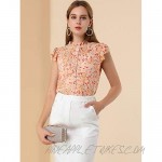 Allegra K Women's Short Sleeve Button Front Shirt Ruffle Collar Floral Chiffon Top Blouse