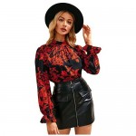 Floerns Women's Floral Printed Latern Sleeve Shirt Blouse Tops