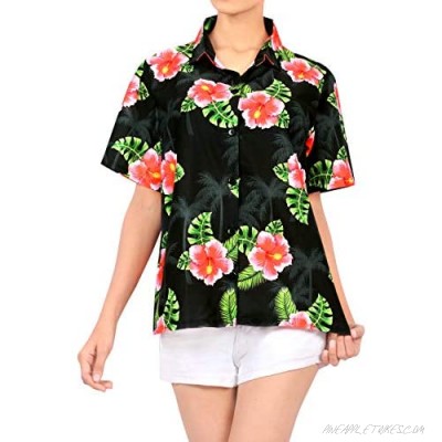 HAPPY BAY Women's Camp Luau Tropical Hawaiian Shirt Regular Fit Short Sleeve