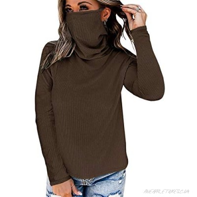 Jawint Women Casual Loose Lapel Neck Long Sleeve Mask Shirt Plain Top Blouse T-Shirt with Mask