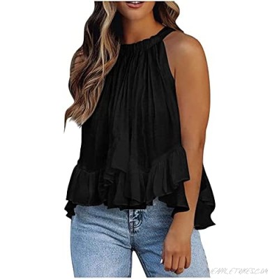 Sleeveless Black Tank Tops for Women Summer Sexy Halter Vest Shirts Fashion Crewneck Casual Soft Blouse Tee