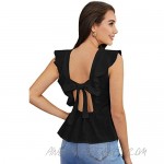 SOLY HUX Women's Ruffle Trim Sleeveless Backless Tie Back Top Blouse