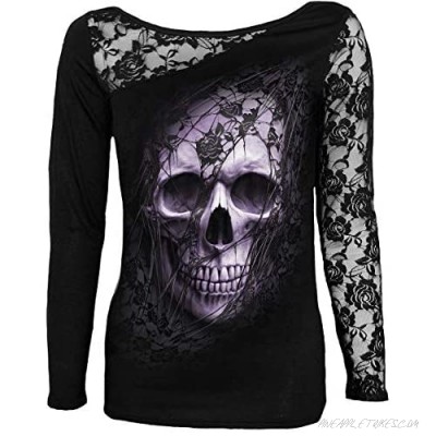 Spiral - Lace Skull - Lace One Shoulder Top Black