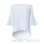 StyleDome Womens Off The Shoulder Tops Stripe Summer 3/4 Bell Sleeve Casual Sexy Blouses