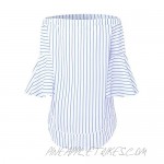 StyleDome Womens Off The Shoulder Tops Stripe Summer 3/4 Bell Sleeve Casual Sexy Blouses