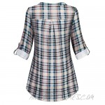 Tanst Sky Womens Casual Long Sleeve Zipped V Neck Plaid Tunic Blouses