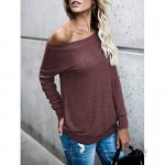 YEXIPO Womens Off Shoulder Tops Long Sleeve Boat Neck Casual Loose Shirt Sexy Blouse Tops