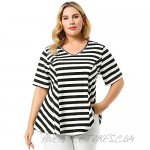 Agnes Orinda Plus Size T Shirts for Women V Neck Stripe Prints Short Sleeves Peplum Work T Shirt