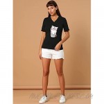Allegra K Women's Cotton V Neck T Shirt Cartoon Cat Print Short Sleeve Shirts