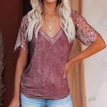 Anna-Kaci Women's Lace Short Sleeve T-Shirt V Neck Cotton Summer Casual Tops Tee Shirts