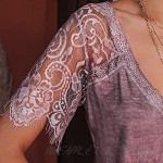 Anna-Kaci Women's Lace Short Sleeve T-Shirt V Neck Cotton Summer Casual Tops Tee Shirts