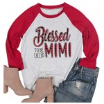Blessed to Be Called Mimi Shirt Women Plaid Blessed Mama Tees Shirt Raglan 3/4 Sleeve Grandma Shirts with Sayings
