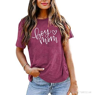 Boy Mom T-Shirt Women Mom Life Heart Tees Funny Letter Print Short Sleeve Tops Mother Gifts Shirts