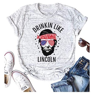 Day Drinkin Like Lincoln Graphic Cute T-Shirts Women's Short Sleeve Tee Top Casual