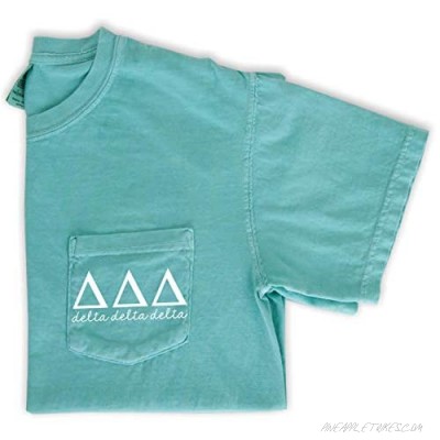 Delta Delta Delta Letters Shirt Sorority Comfort Colors Pocket Tee