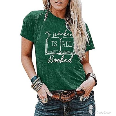 DUTUT My Weekend is All Booked T Shirt Women Cute Book Graphic Tee Bookworm Gifts Ladies Summer Casual Top