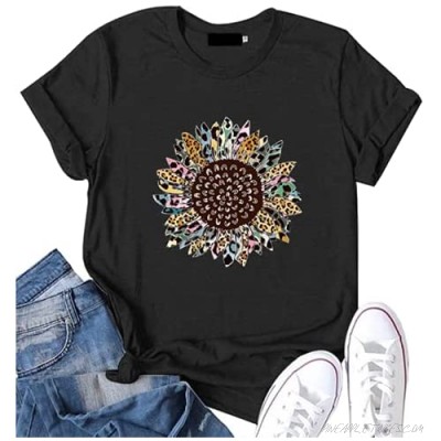 Fancyqube Women Sunflower Graphic Tees Funny Print Tshirt Cute Flowers Shirts Casual Summer Short Sleeve Tops