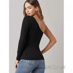 Floerns Women's One Shoulder Long Sleeve Knitted Tee Shirt Crop Tops