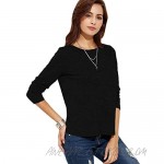Floerns Women's Open Split Back Round Neck Long Sleeve Casual Tee Shirts Tops