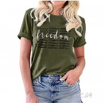 Freedom American Flag T-Shirt Women 4th of July Patriotic Shirts Casual Short Sleeve Letter Print Tee Tops