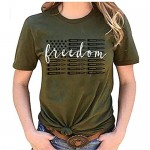 Freedom American Flag T-Shirt Women 4th of July Patriotic Shirts Casual Short Sleeve Letter Print Tee Tops