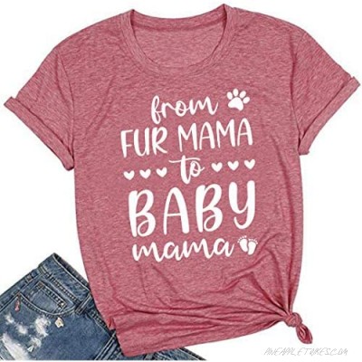 from Fur Mama to Baby Mama Tshirt Women Cute Graphic Letter Print Shirt Pregnancy Announcement Short Sleeve Tees Tops