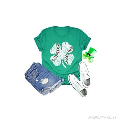 GEMLON St Patricks Day Women Baseball Shamrock Tshirt Funny Baseball Short Sleeve Splicing Graphic Tee Top