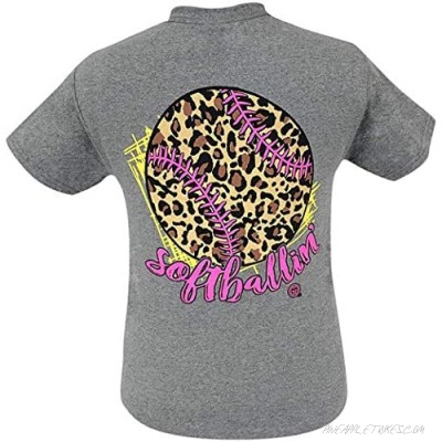 Girlie Girl Softballin Leopard Print Softball Southern Short Sleeve T-Shirt Adult