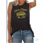 Here Comes The Sun Tank Top for Women Funny Sunflower Graphic Tee Letter Print Sleeveless Beach Shirt