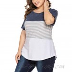 IN'VOLAND Women's Plus Size T-Shirt Cotton Short Sleeve Tops Color Block Stripe T-Shirt Round Neck Tunics Top 16W-24W