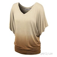 Lock and Love WT1117 Womens V Neck Short Sleeve Ombre Drape Dolman Top S Brown