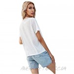MakeMeChic Women's Casual V Neck Lace Trim Short Sleeve Tee T-Shirt Top