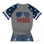 Merica T-Shirt Women Patriotic Stars and Stripes Shirt Funny 4th of July Shirts Casual Raglan Short Sleeve Tee Tops