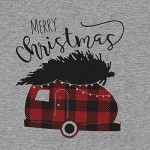 Merry Christmas Truck Tree Graphic Cute Shirt Women's Plaid Splicing Long Sleeve Raglan Tees Baseball Tops