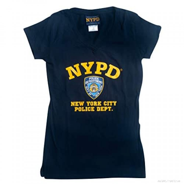 Officially Licensed City of New York Police Department NYPD Emblem Navy Blue Cotton Women's V Neck T-Shirt