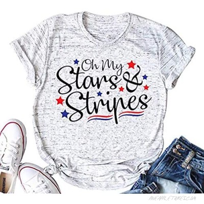 Oh My Stars and Stripes Letter Print Cute Shirt Women's Patriotic Independence Day Tops