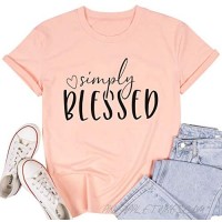 Simple Blessed T Shirt Women Thanksgiving Mom Gift Tee Shirts Short Sleeve Heart Graphic Tops