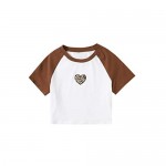 SOLY HUX Women's Color Block Heart Embroidered Short Sleeve Tee Casual T Shirt Crop Top