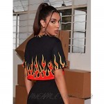 SOLY HUX Women's Fire Print Crop Top Short Sleeve T Shirt