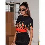 SOLY HUX Women's Fire Print Crop Top Short Sleeve T Shirt