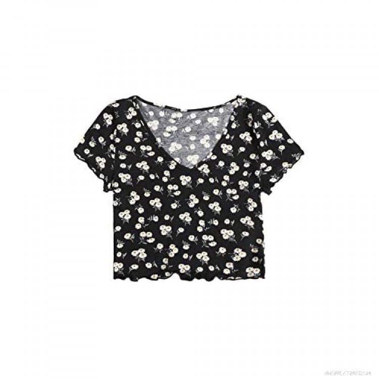 SweatyRocks Women's Cute Short Sleeve Ribbed Knit Crop Tee Tops Shirts