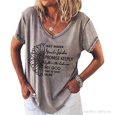 TSMNZMU Waymaker T Shirt Sunflower Short Sleeve Tee Women Causal V Neck Loose Tops Blouse
